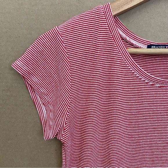 BRANDY MELVILLE Red + White Striped Stretchy Tee - Picture 2 of 7